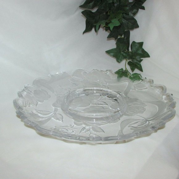 Large Glass Chip & Dip Platter Dream Rose 14" Vegetable Serving Tray Vintage - Picture 3 of 5